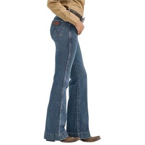 WRANGLER Women Retro High Rise Trouser Jeans Dark Blue Denim Bootcut Flair 31x34